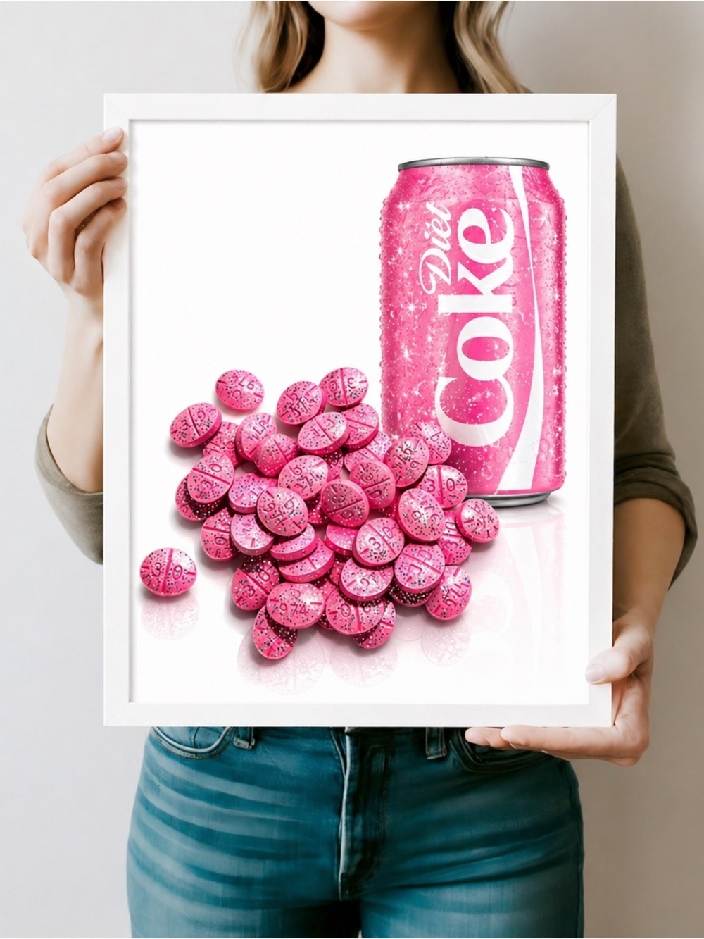 Diet Coke Pink soda & Happy Pills Wall Art 11x14 Pink Dopamine Decor wall Art